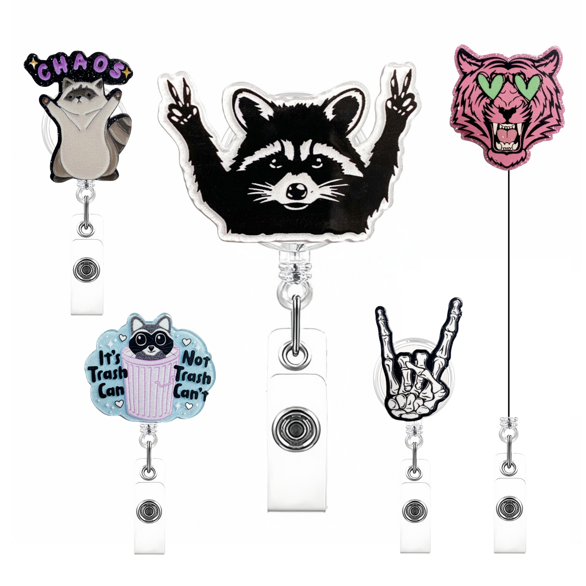 Wholesale Cross-border New Raoon Biye Retractable Easy Pull Buckle Rotating Easy Pull ID Buckle Creative Tiger Head Badge Clip