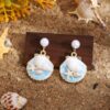 Wholesale French-Style Mori Monet Garden Light Luxury High-End Earrings for Women, Elegant and Sweet Fresh Floral Shell Holiday Earrings