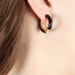 F746-Gold Black Enamel Earrings
