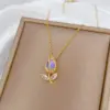 Wholesale Titanium Steel Copper Gold Plated Modern Style Classic Style Inlay Tulip Zircon Pendant Necklace