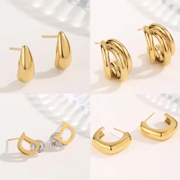 Vacuum Plating Real Gold Plated 18K Gold Irregular Square Water Droplets 304 Stainless Steel Streetwear Waterproof Non Tarnish Ear Studs