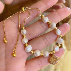 3# bracelet-Golden Shell freshwater pearl