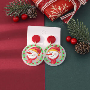 Green Ring Snowman / Acrylic + iron hook; Acrylic + stainless steel ear pin
