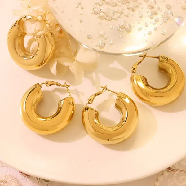 Wholesale PVD Coated Real Gold Plated 18K Gold Printing 304 Stainless Steel Retro Waterproof Non Tarnish Earrings