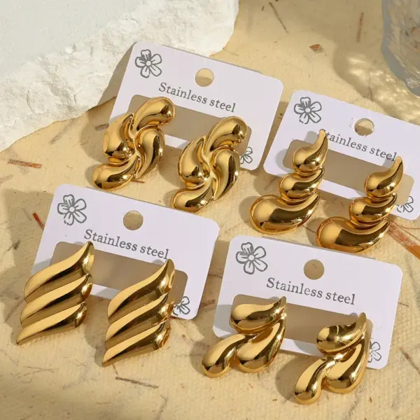 Wholesale Trendy INS Style 201 Stainless Steel Water Plating Stripe Multi Waterdrop Shaped Earrings Women's Jewelry