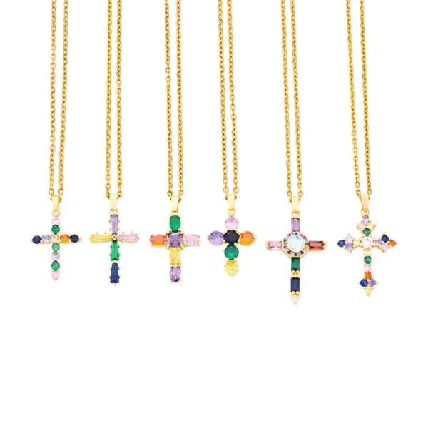 Stainless Steel Copper Fashion Plating Inlay Cross Zircon Pendant Necklace