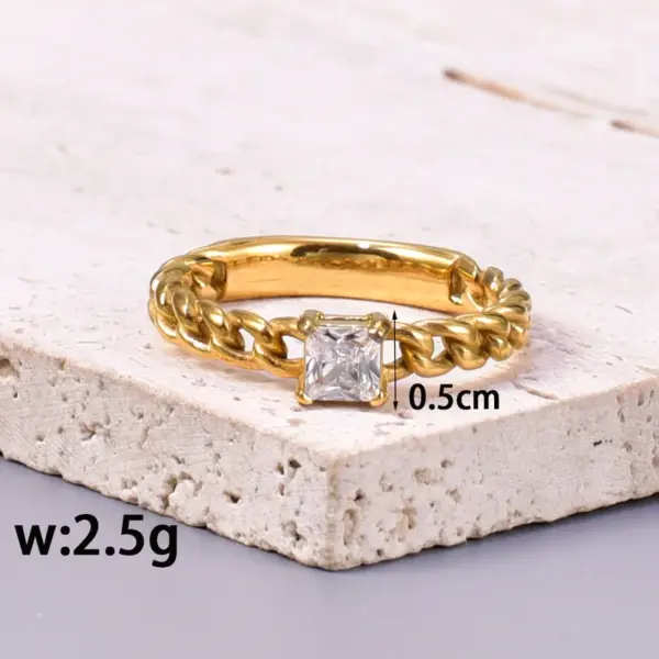 Wholesale 304 Stainless Steel Solid Color PVD Coated Zircon 18K Real Gold Plated Simple Style Classic Style Waterproof Non Tarnish Gold Rings
