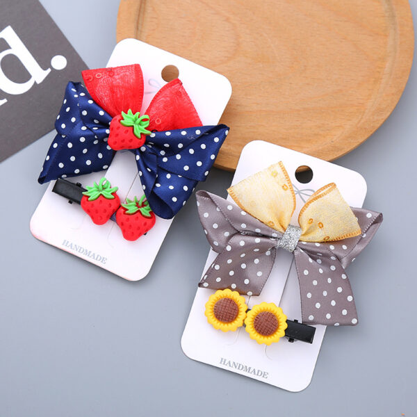 Wholesale Girl's Hair Accessories Resin Bow Hairpin Two-Piece Sunflower Strawberry Cherry Cute Wave Dot Hairpin Set