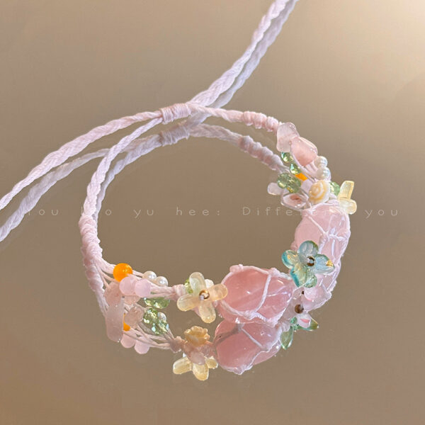 oly-ca871882881ba9154b6affaf8fe446be Wholesale Style Mori Style Hand Woven Colorful Flower Bracelet Light Luxury Small High Color Irregular Natural Stone Hand Rope