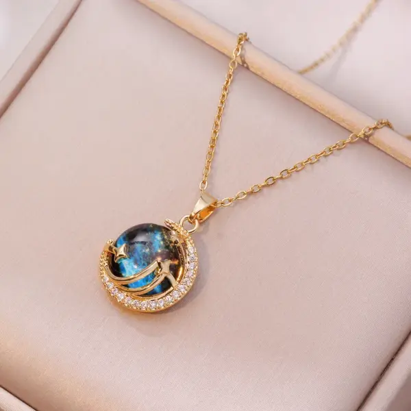 Wholesale Jewelry Vintage Style Geometric Starry Sky Titanium Steel Diamond Pendant Necklace