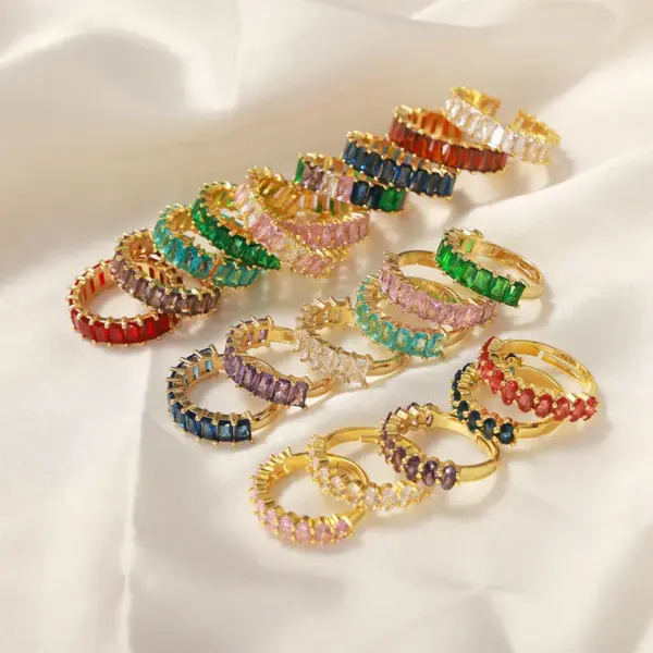 Wholesale Elegant Glam Luxurious Solid Color Copper Plating Inlay Zircon 18k Gold Plated Open Rings