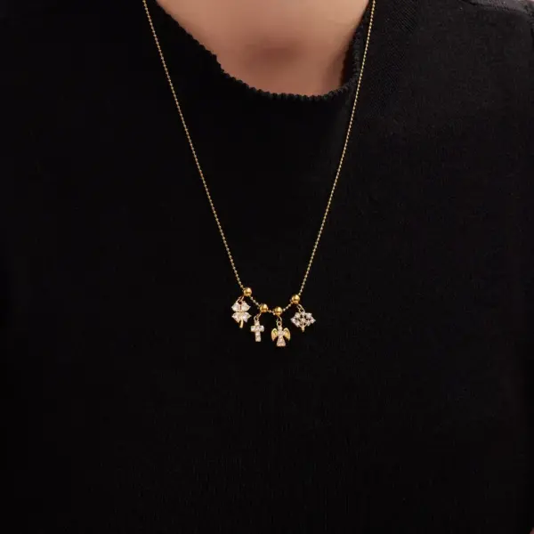 Wholesale Stainless Steel DIY Combination Necklace Fashion Versatile Jewelry Heart Bear Pendant Women's Lobster Clasp Geometric Pattern