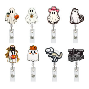 Wholesale Halloween Pumpkin Ghost Acrylic Easy Pull Buckle Easy Pull Doctor Nurse Gift Retractable Badge Scroll