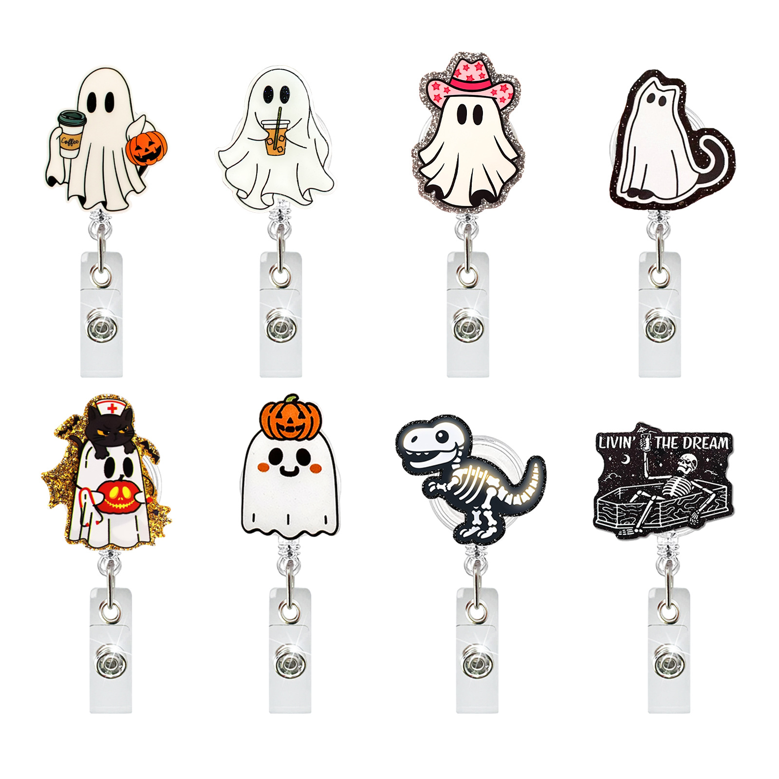 Wholesale Pumpkin Ghost Acrylic Easy Pull Buckle Easy Pull Doctor Nurse Gift Retractable Badge Scroll