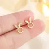 Wholesale 1 Pair Cute Bunny Ears Inlay Copper Zircon Ear Studs