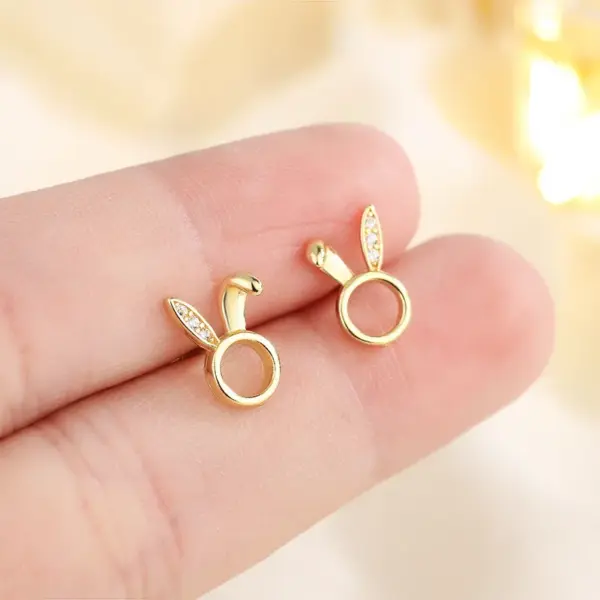 Wholesale 1 Pair Cute Bunny Ears Inlay Copper Zircon Ear Studs