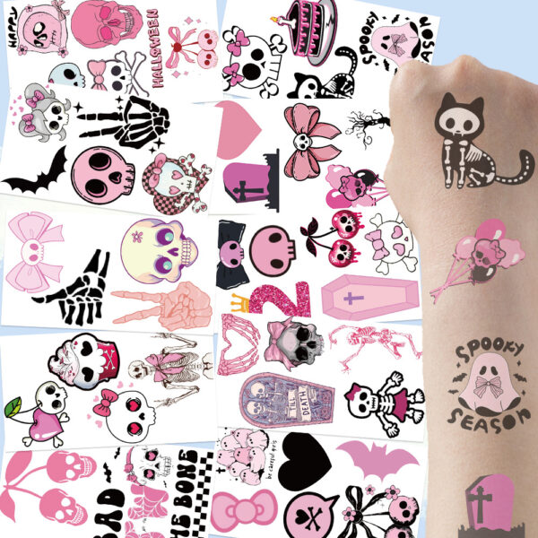 Wholesale 10 Sheets/Pack Cross-Border Cartoon Skull Painted Tattoo Stickers Halloween Party Fun DIY Arm Face Stickers