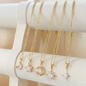 Wholesale Jewelry Fairy Style Korean Style Starry Sky Moon 304 Stainless Steel Copper Zircon Plating Inlay Pendant Necklace