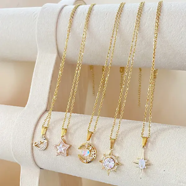 Wholesale Jewelry Fairy Style Korean Style Starry Sky Moon 304 Stainless Steel Copper Zircon Plating Inlay Pendant Necklace