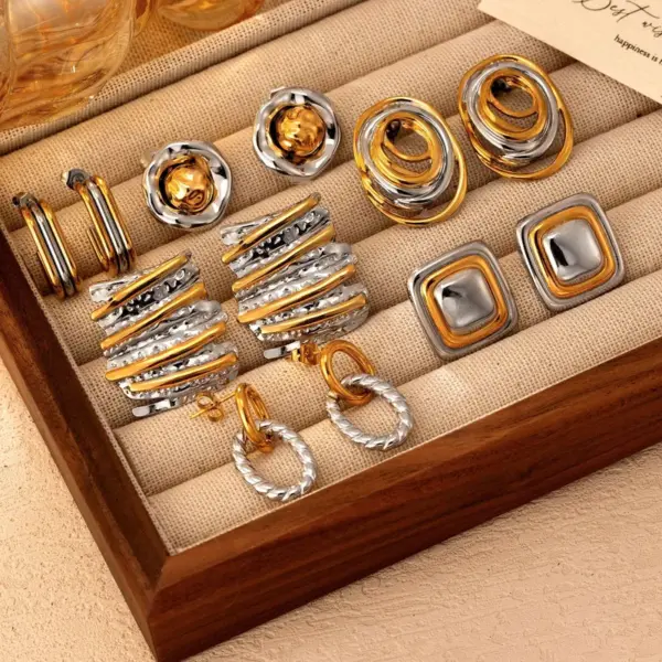 Wholesale 201 Stainless Steel Geometric Electroplated 18K Real Gold Plated Retro Classic Style Waterproof Non Tarnish Plating Drop Earrings Ear Studs