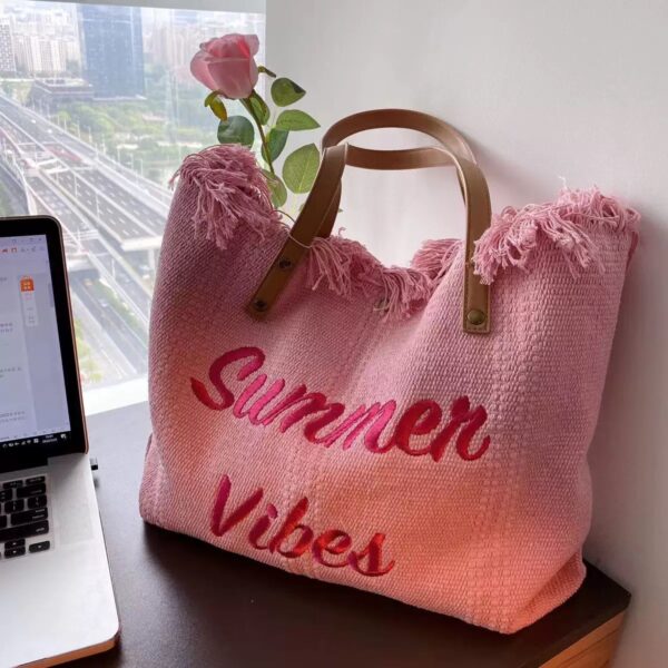 oly-ca99401f38d41b5d36ae19a492e2804e Wholesale Large Capacity Bag Canvas Bag Embroidered Letters Tote Bag Handbag Women's Bag Woven Beach Bag Shoulder Bag Bags