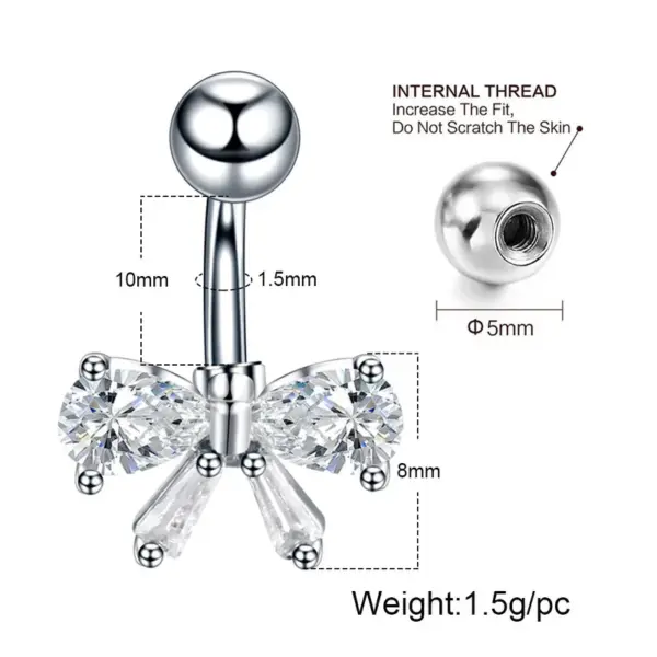 Wholesale 1 Piece Sweet Heart Shape Stainless Steel Plating Inlay Zircon Women's Belly Ring