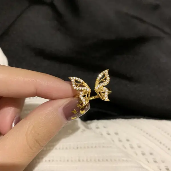 Fashion Heart Shape Butterfly Copper Plating Zircon Open Ring
