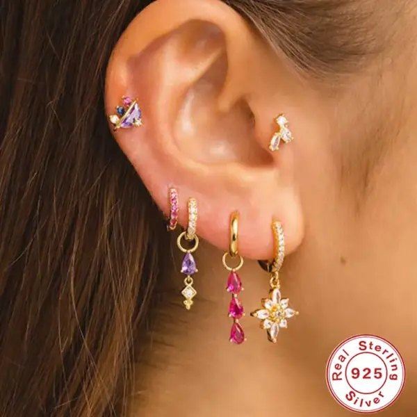 1 Piece Ear Cartilage Rings & Studs Fashion Geometric 925 Sterling Silver Inlay Zircon