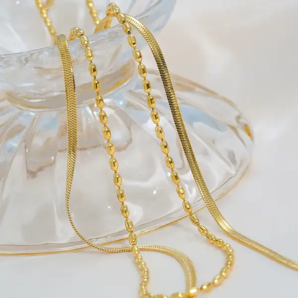 Wholesale Ion Plating (IP) 18K Gold Plated Necklace 304 Stainless Steel Basic Commute Waterproof Non Tarnish 304 Stainless Steel Lobster Trigger Clasp Closure Double Layer Necklaces