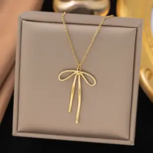 [Ah336] Bow Necklace / Gold