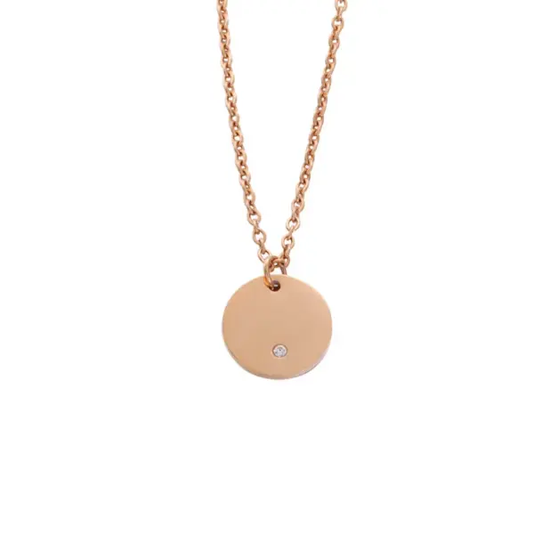 Wholesale PVD Coated 18K Gold Real Plated Round Customization Laser Engraving Stainless Steel Classic Style Commute Waterproof Non Tarnish Pendant Necklace