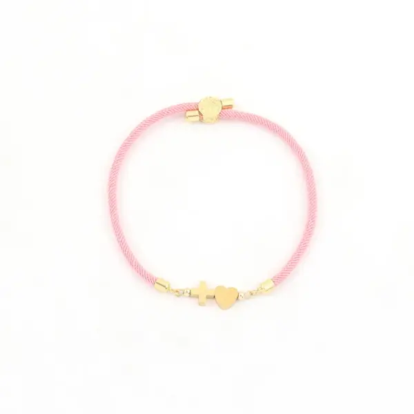 Wholesale PVD Coated Real Gold Plated Cross Heart Shape 304 Stainless Steel Nylon Elegant Simple Style Classic Style Waterproof Non Tarnish Nylon Bracelets