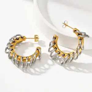 Wholesale 1 Pair IG Style C Shape Tassel Plating 304 Stainless Steel Ear Studs