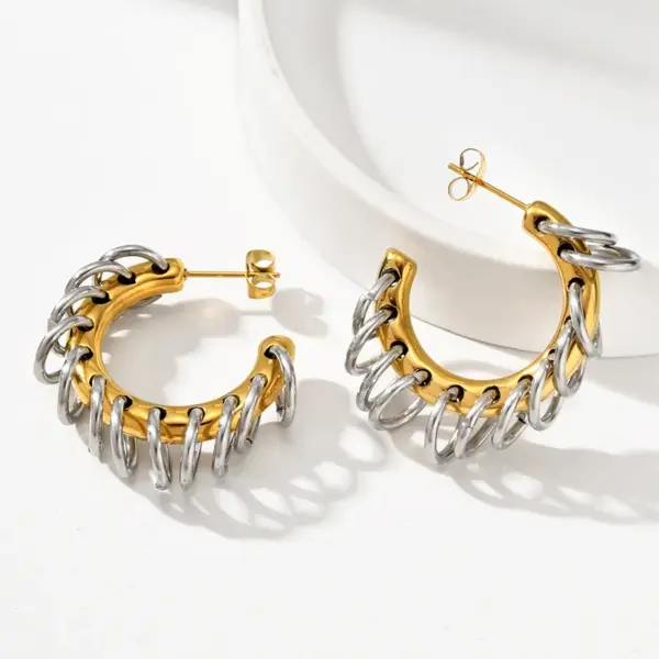 Wholesale 1 Pair IG Style C Shape Tassel Plating 304 Stainless Steel Ear Studs