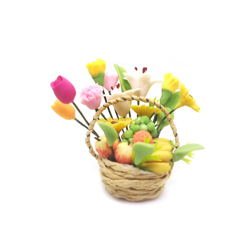 Wholesale 1:12 dollhouse aessories dollhouse mini clay flower round ft flower basket ft basket model