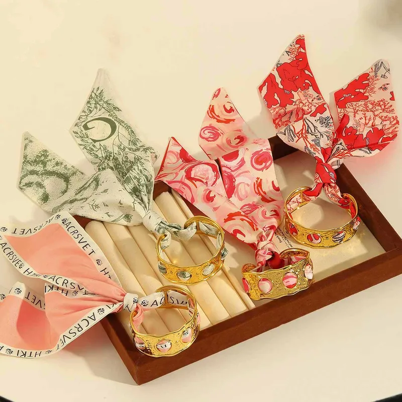 Wholesale Elegant Handmade Romantic Leaf Flower Butterfly 304 Stainless Steel Bandana 18K Gold Plated Silk f Cord DIY Jewelry Aessories In Bulk