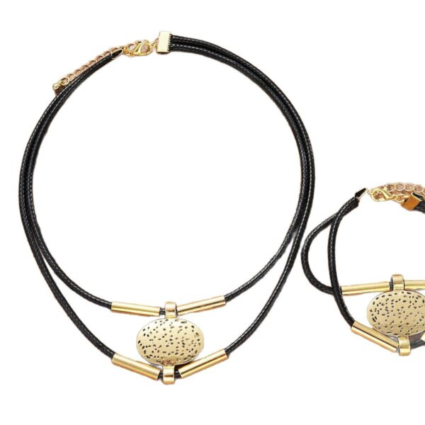 Wholesale European and American Cross-border Ethnic Style Retro Double-layer Metal Elbow Necklace Copper Tube Alloy Wax Rope Bracelet Necklace suit Women