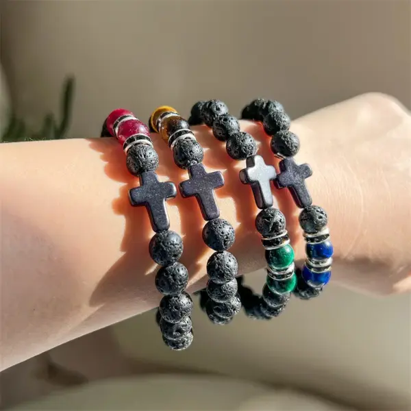 Wholesale Ethnic Style Cross Natural Stone Beaded Bracelets