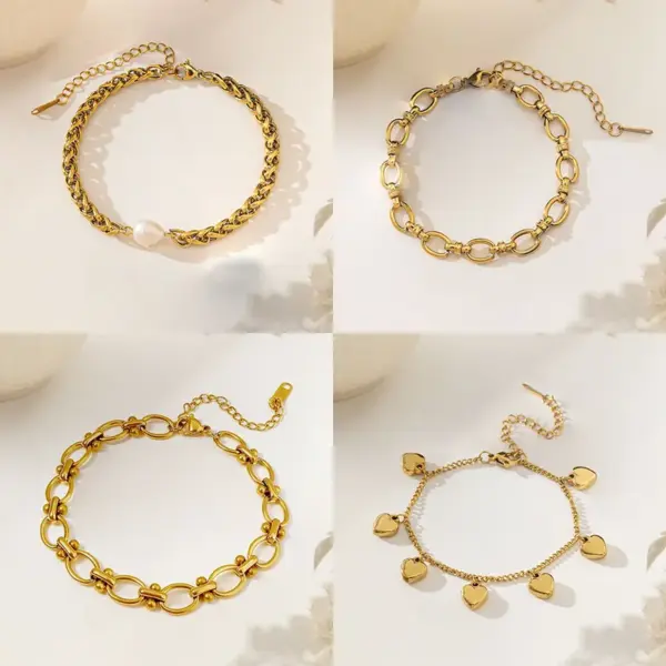 Fashionable 304 Stainless Steel Bracelet Set For Women Non-Fading Versatile Stylish Jewelry Love Heart Pattern Anniversary Celebration