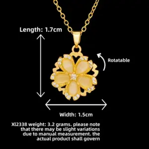 XL2338 Rotating Cat Eye Small Flower Necklace / Gold