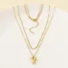 Wholesale Fashionable Minimalist Double Layer Stainless Steel Bead Chain Heart Pendant Splicing Chain Necklace Jewelry Set For Women