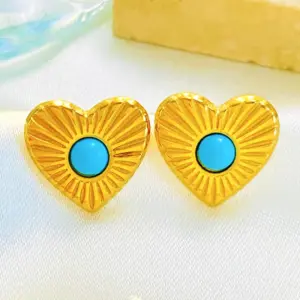 Blue Loving Heart Ear Studs Z-525