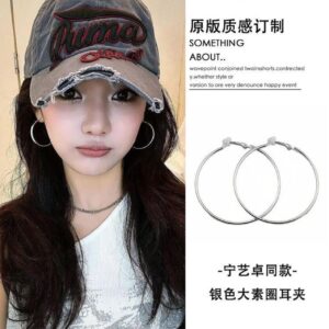 Wholesale Ning Yizhuo with silver 5cm big ear ring without ear hole earrings ear clip large ring square round face earrings