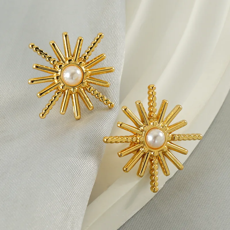 Wholesale 1 Pair Simple Style Classic Style Hexagram Inlay 304 Stainless Steel Artificial Pearls 18K Gold Plated Ear Studs