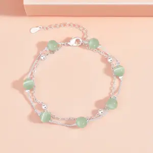 Fresh Green Opal Double-Layer Bracelet (Silver)