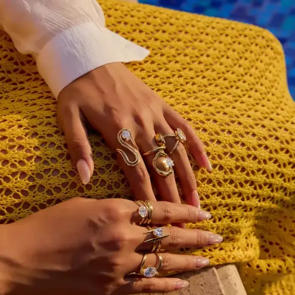 304 Stainless Steel Geometric PVD Coated Zircon Real Gold Plated Elegant Classical Romantic Waterproof Non Tarnish Inlay Rings