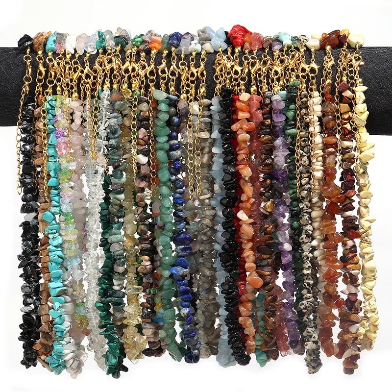 Vintage Style Geometric Natural Stone Gravel Beaded Chain Necklace In Bulk