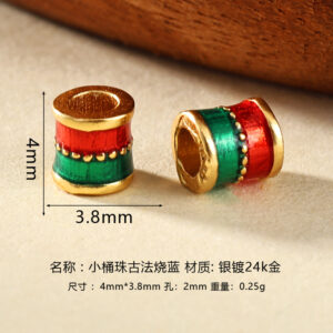 Small barrel beads, traditional cloisonné enamel