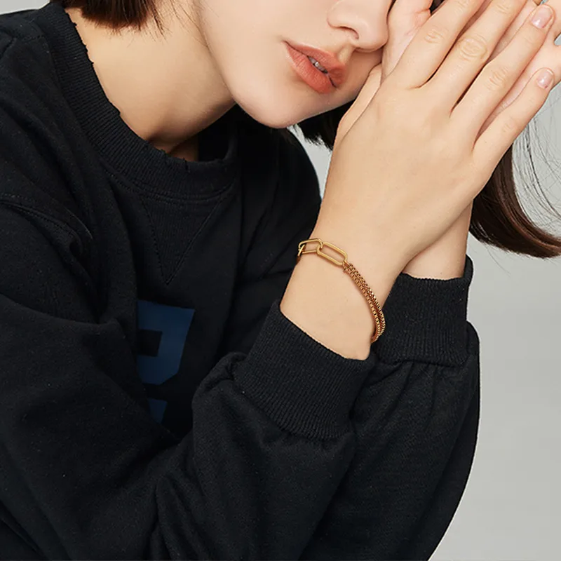 Wholesale PVD Coated Real Gold Plated 18K Gold Solid Color 304 Stainless Steel IG Style Waterproof Non Tarnish 304 Stainless Steel Bracelets