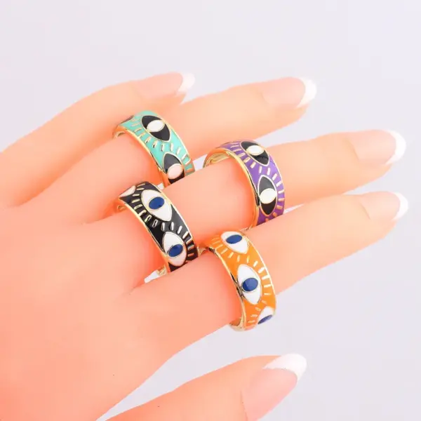 Wholesale Fashion Devil's Eye Copper Open Ring Inlay Resin Copper Rings